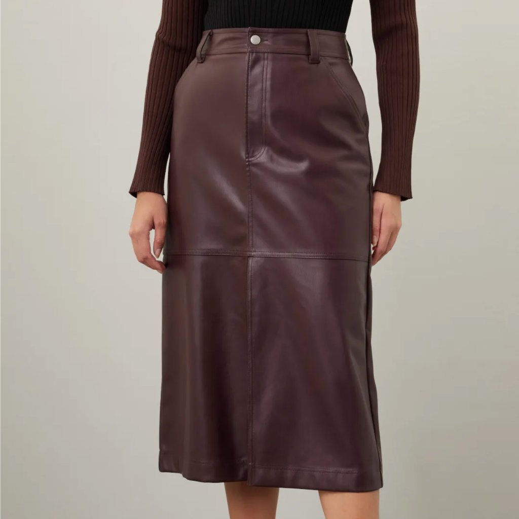 Saunders X Rtr Leather Midi Skirt In Red Brown Faux Leather Pencil 8 Medium M